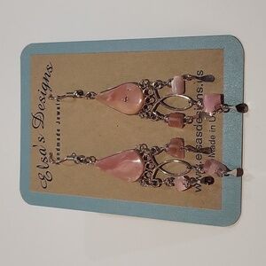 467- Pink Natural Stone Women's Handmade Earrings NWT